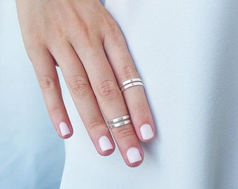 Simple rings, Silver stacking ring, Dainty rings, Knuckle ring, Silver midi ring, Ring set of 2 adjustable rings,Silver jewelry, Ring gift