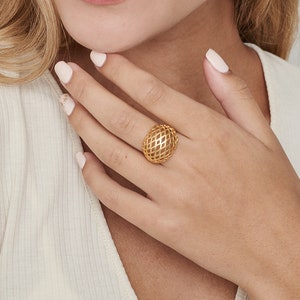 Gold Statement Ring For Women Bold Ring in Gold Adjustable Chunky Ring, Gold Dome Ring Gift for Her