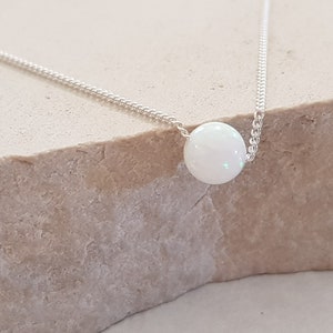 Opal Jewelry, Fire Opal Necklace, Unique Gifts, Silver Beaded Necklace, Opal Ball Necklace, Minimalist Necklace for Women, Opal Pendant image 2