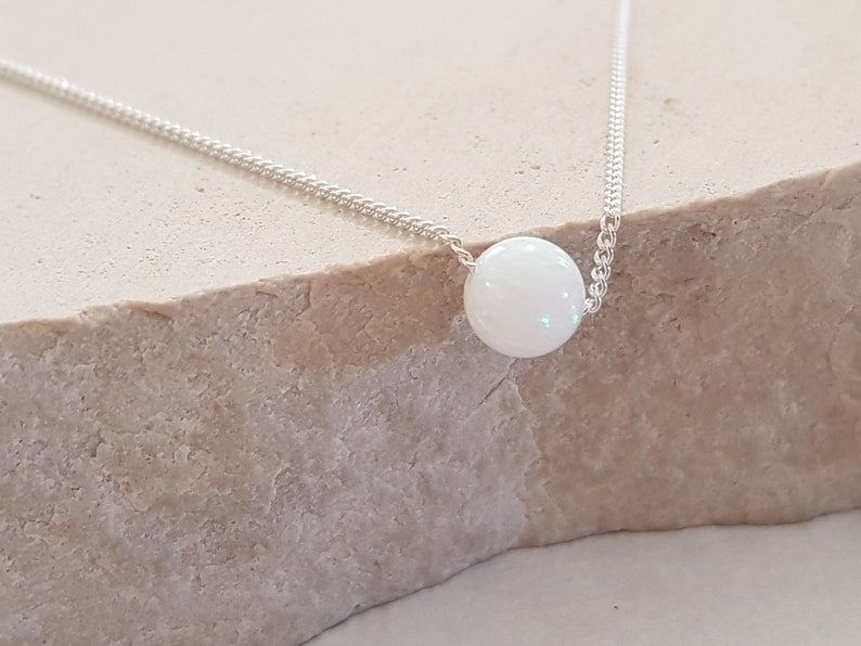 Opal Jewelry, Fire Opal Necklace, Unique Gifts, Silver Beaded Necklace, Opal Ball Necklace, Minimalist Necklace for Women, Opal Pendant image 2