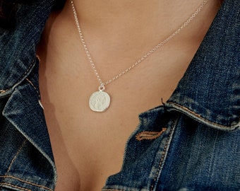 Dainty Sterling Silver Coin Necklace, Silver Pendant Necklace for Women, Silver Layered Necklace