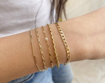 14K Gold Filled Chain Bracelet For Her,  Minimalist Custom Jewelry, Waterproof Stacking Chains, Bridesmaid Gift, Bracelet Sets