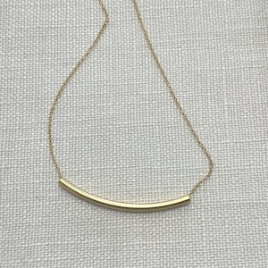 Gold Necklace for Women, Statement Gold Curved Bar, Layering Tube Necklace, Gold Bar Necklace for Everyday, Jewelry Gift Ideas