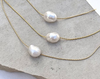 One Pearl Necklace, Gold Pearl Necklace, Natural Freshwater White Pearl on a Gold Necklace, Gift For Bridesmaids, Pearl Summer Necklace