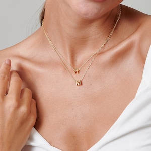 Personalize Necklace, Layered Necklace Set, Gold Initial Necklace, Necklace for Mom, Double Strand Necklace, Initial Pendant Necklace