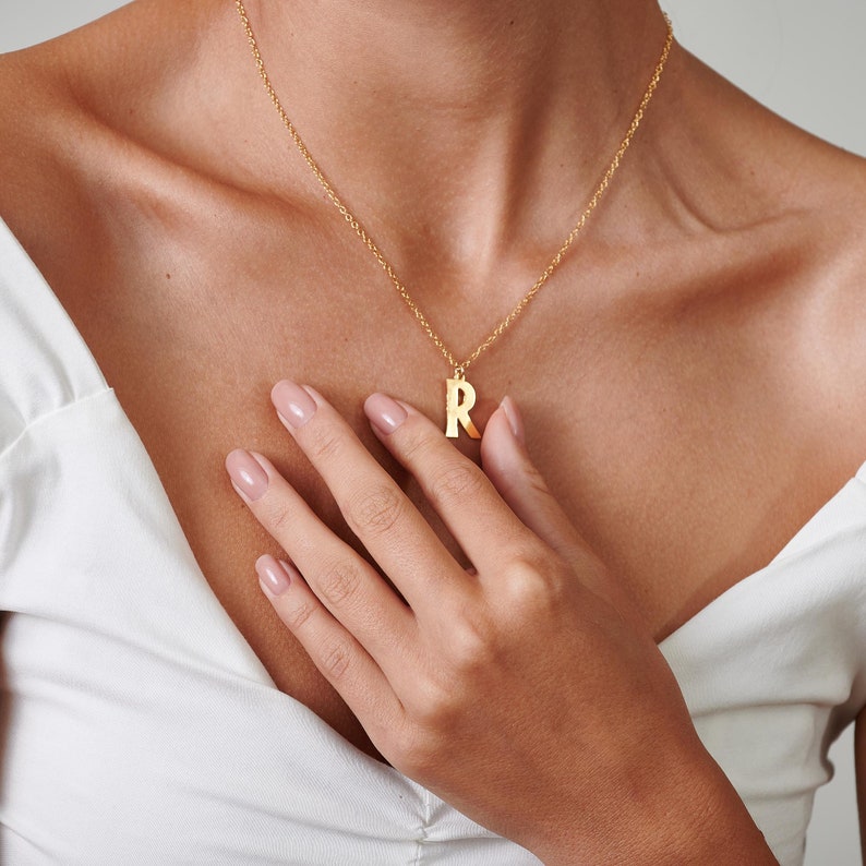 Large Gold Letter Necklace Custom Initial Necklace Gift Etsy