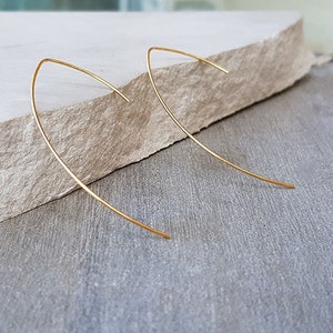 Gold Arc Ear Threaders, Open Hoop Earrings, Threader Earrings, Minimal 14K Gold Filled Hoop Earrings, Earrings For Women, Thin Open Hoops image 5