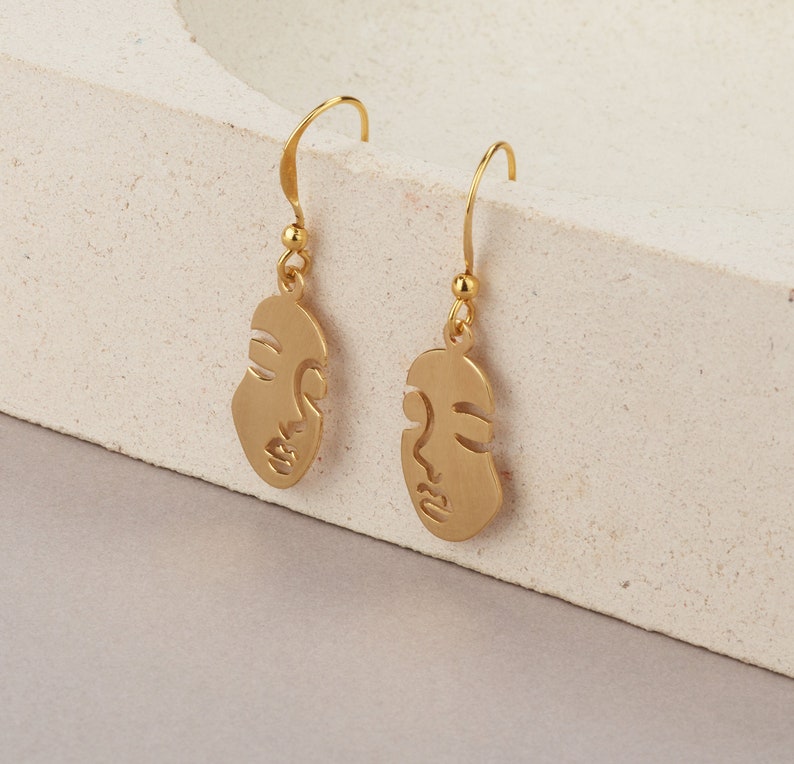 Gold Earrings Picasso Face Earrings Gold Face Earrings Etsy