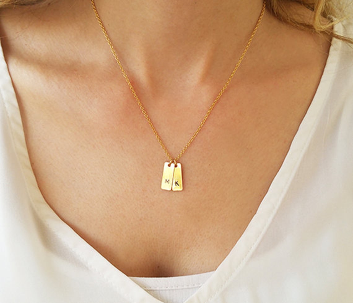Gold Tag Necklace Name Tags Personalized Necklace Initial Etsy