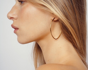 Big Gold Hoop Earrings, Oval Hoops, Lightweight Statement Hoops, Minimalist Jewelry