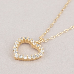 Gold Heart Necklace, Pave Diamond Heart Necklace, Love Necklace, Cubic Zirconia Heart Charm, Gift for Her, Tiny Heart Charm