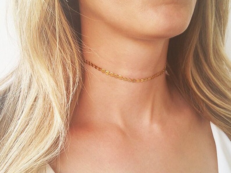 Gold Choker Necklace, Gold Tattoo Necklace, Boho Choker Necklace, Coin Choker, Bohemian Jewelry, Layering Necklace, Dainty Choker Necklace image 4