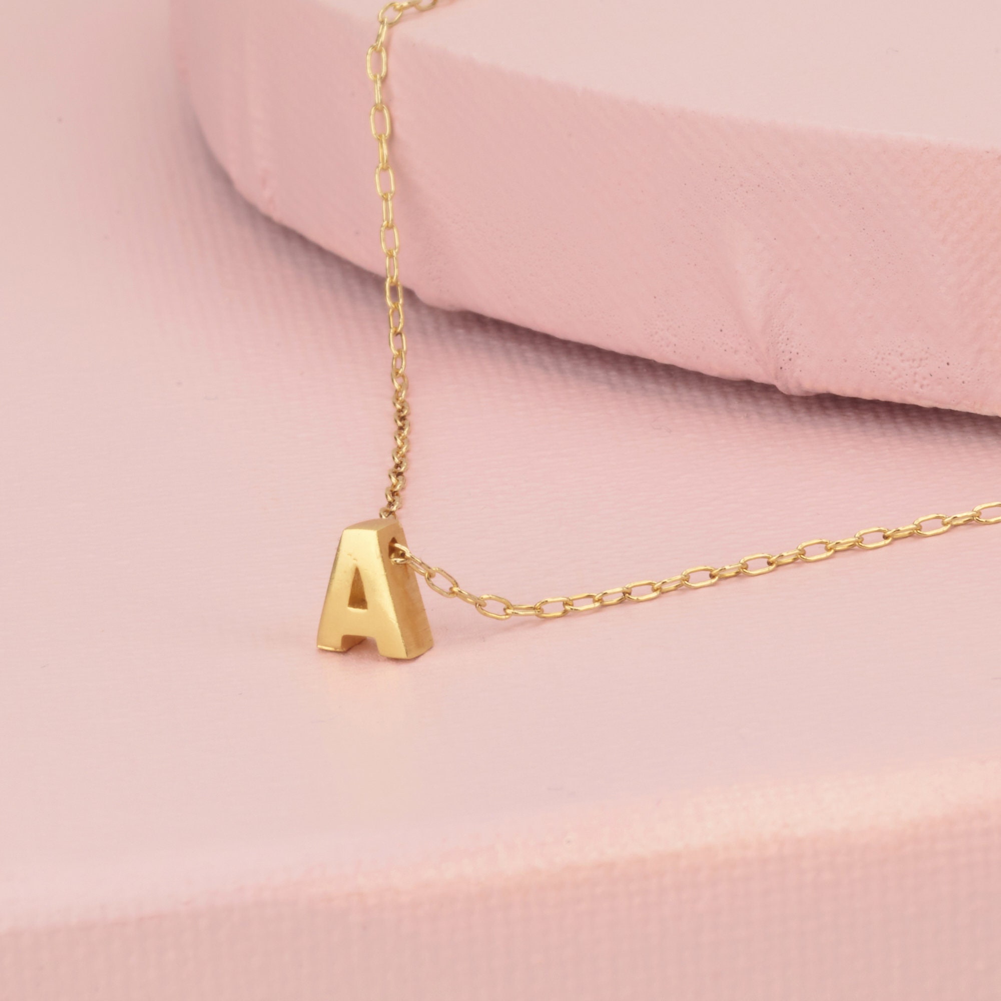 Tiny Gold Initial Necklace Gold Letter Necklace Gold Initial Etsy