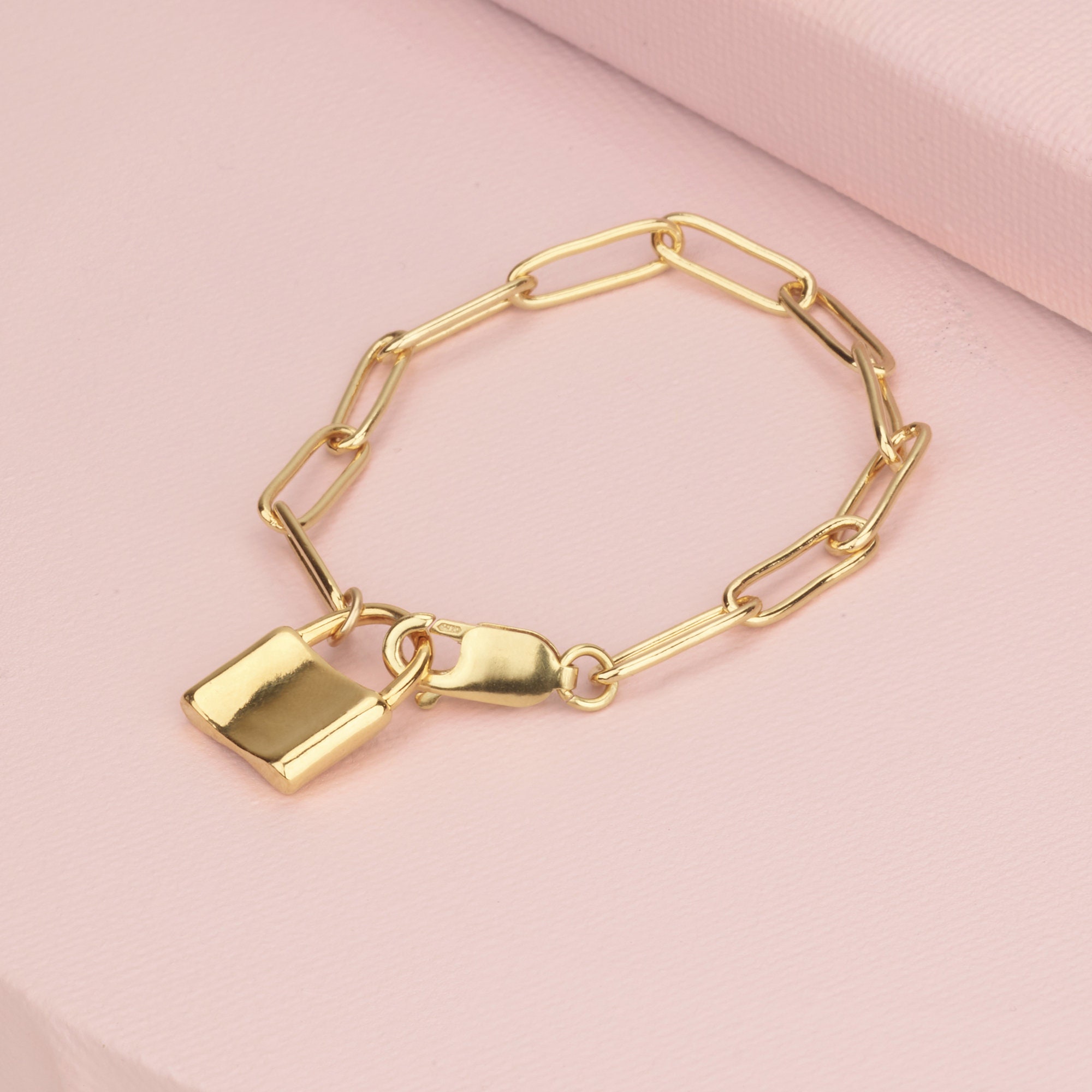 Chunky 14k Gold Filled Lock Bracelet Charm Bracelet Gold Etsy