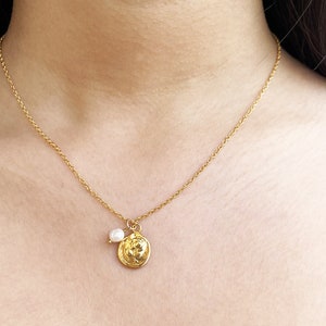 Dainty Gold Flower Necklace with Tiny Pearl Charm, Gold Flower Pendant Necklace , Valentines Jewelry Gifts image 9