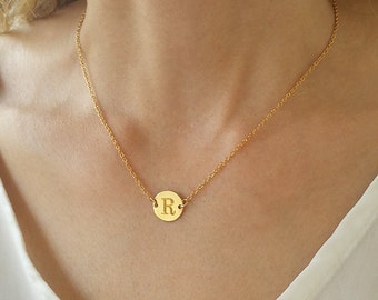 Personalized Necklace, Engraved Disc Necklace, 14k Gold Filled Initial Necklace, Custom Necklace for Women, Dainty Letter Necklace