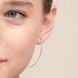Gold Arc Ear Threaders, Open Hoop Earrings, Threader Earrings, Minimal 14K Gold Filled Hoop Earrings, Earrings For Women, Thin Open Hoops