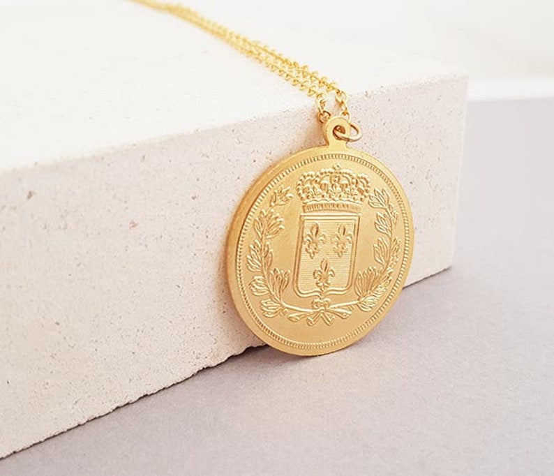 Coin Necklace, Gold Pendant Necklace, Medallion Necklace for Women, Layered Necklace, Long Gold Necklace, Handmade Gift image 7