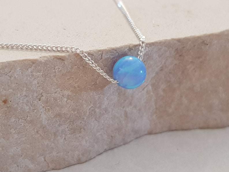 Opal Jewelry, Fire Opal Necklace, Unique Gifts, Silver Beaded Necklace, Opal Ball Necklace, Minimalist Necklace for Women, Opal Pendant image 4