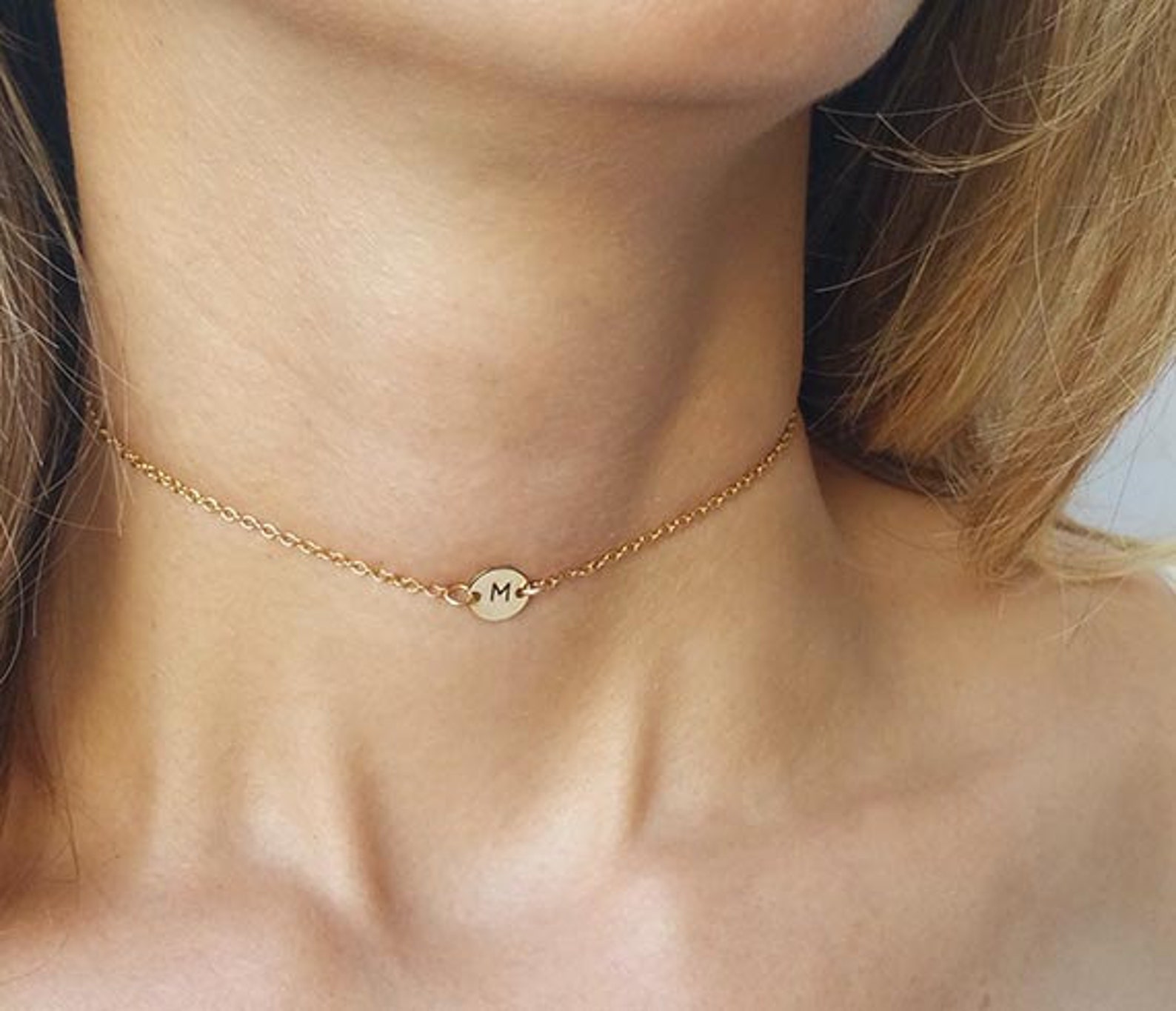 Initial Choker Necklace Gold Choker Necklace Disc Necklace Etsy Israel
