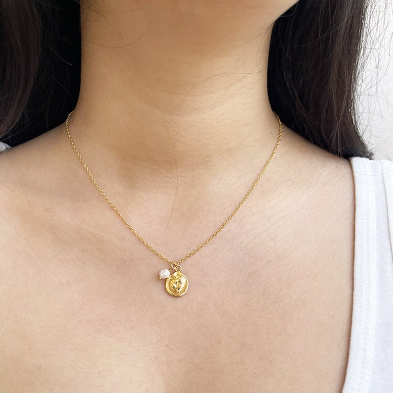 Dainty Gold Flower Necklace with Tiny Pearl Charm, Gold Flower Pendant Necklace , Valentines Jewelry Gifts image 5