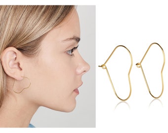 Heart Hoop Earrings In Gold, Wire Hoop Earrings, Thin Heart Hoops Earrings, Heart Earrings, Silver and Gold Hoops Earrings, Gift Under 20