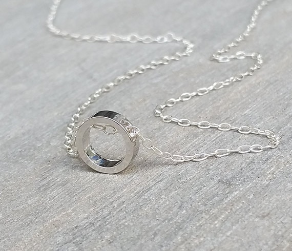 Silver Charm Necklace, Tiny Circle Necklace, Circle Pendant