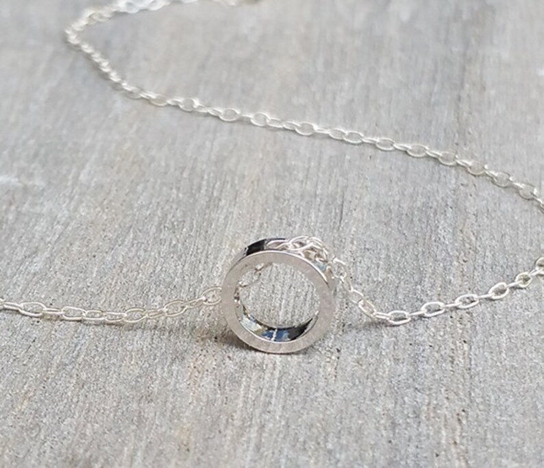 Silver Charm Necklace Tiny Circle Necklace Circle Pendant Etsy Israel