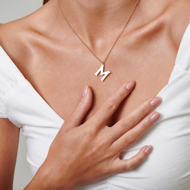 Large Gold Letter Necklace Custom Initial Necklace Gift Etsy