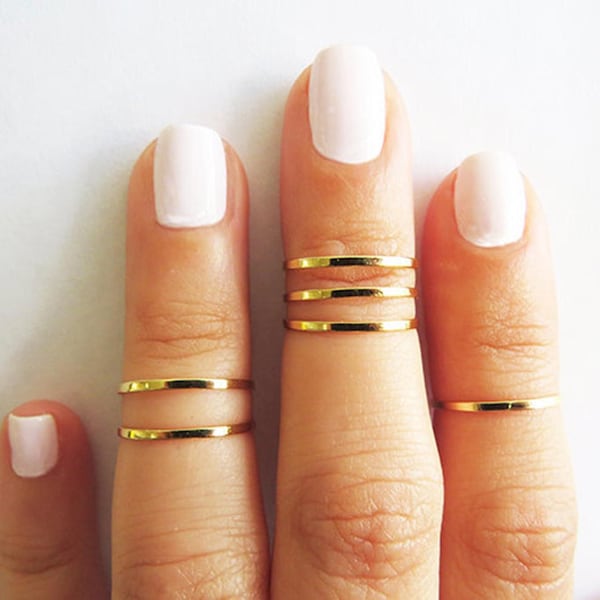 Gold Plated Stacking Rings Set, Handmade Midi Rings, 6 Rings