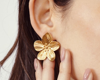 Flongo Blumen Ohrringe Damen - Weiße 3D Blüten Ohrstecker 29mm Aus Metall