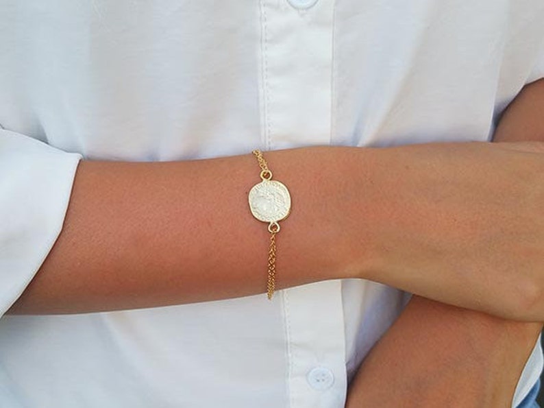 Gold Coin Bracelet Gold Bracelet Chain Bracelet Stackable Etsy Israel