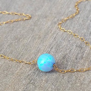 Opal Jewelry, Fire Opal Necklace, Unique Gifts, Silver Beaded Necklace, Opal Ball Necklace, Minimalist Necklace for Women, Opal Pendant image 7