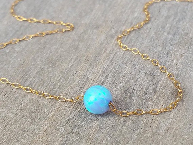 Opal Jewelry, Fire Opal Necklace, Unique Gifts, Silver Beaded Necklace, Opal Ball Necklace, Minimalist Necklace for Women, Opal Pendant image 7
