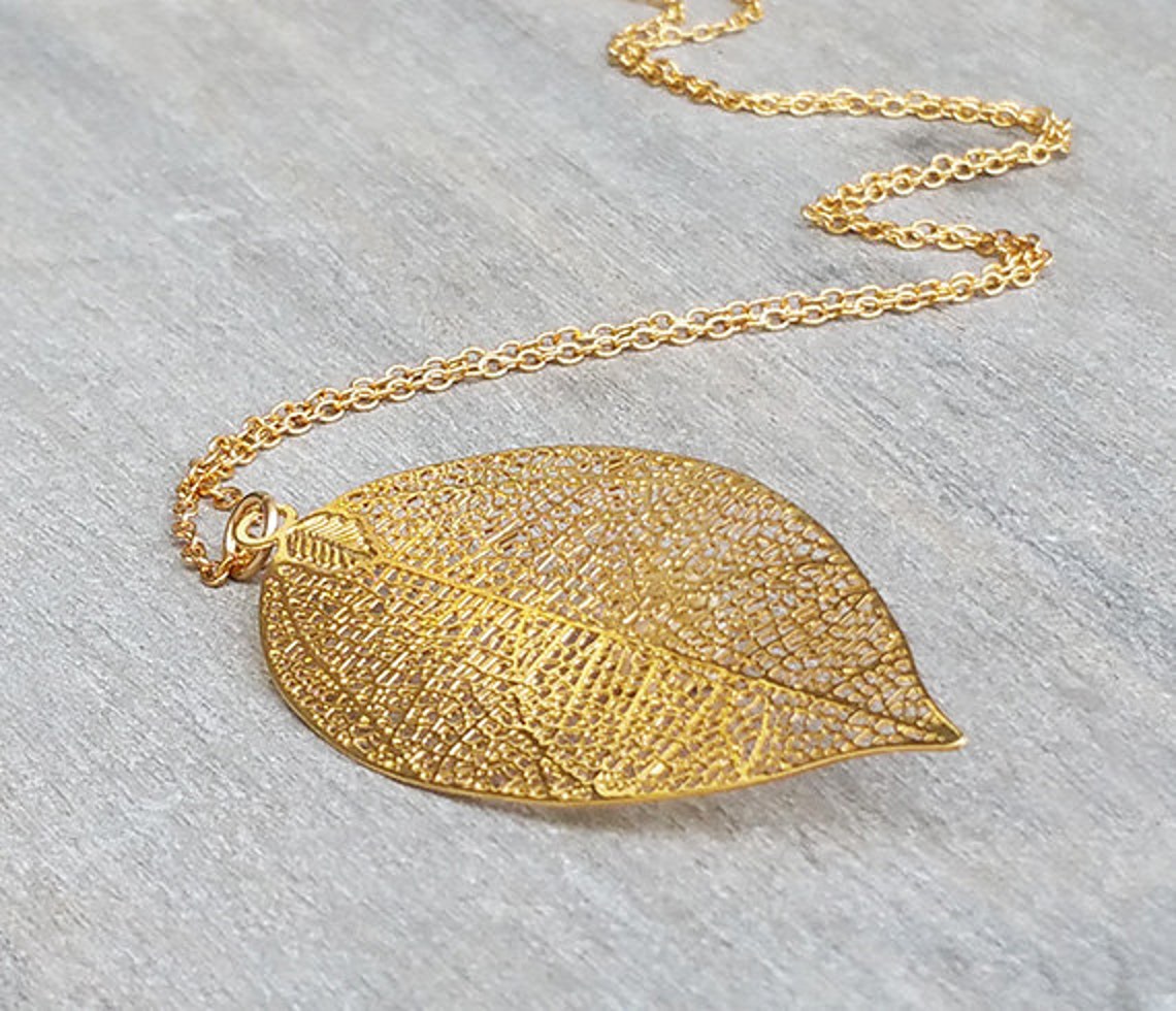 Vintage Holz Halskette Mit Blatt-Anhänger – Lange Statement-Kette Für Frauen, Geschenkidee