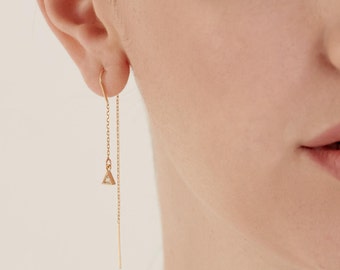 Ear Threader Drop Earring, Gold Chain earrings, Long bar ear threader, Delicate gold Thin Threader earrings, Pull Through Dangling Earring