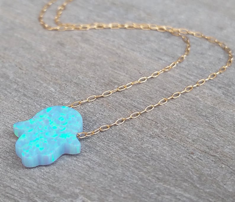 Turquoise Necklace Opal Necklace Gold Hamsa Necklace Opal Etsy