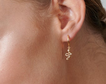 Snake Hoop Earrings, Gold Snake Earrings, Huggie Hoop Earrings With Charm, Small Hoop Earrings, Gold Filled Hoops, Dangle Earrings