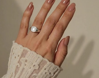Sterling Silver Square Signet Ring, Adjustable Open Statement Ring, Bold Stacking Silver Ring