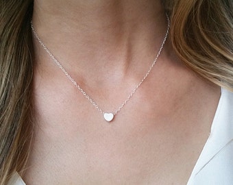 Silver heart necklace, Heart pendant necklace, Mothers necklace, Silver heart jewelry, Little heart, Simple necklace, Birthdays gifts