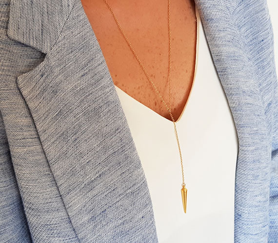 Gold Long Y Necklace Gold Spike Necklace Drop Necklace Etsy