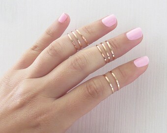 Roségouden kleine ringen, handgemaakte ringen, 8 boven de knokkelringen, roségouden stapelring, bandring, Midi-ringen, accessoires, verjaardagscadeau