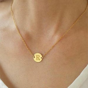 Personalized Necklace, Engraved Disc Necklace, 14k Gold Filled Initial Necklace, Custom Necklace for Women, Dainty Letter Necklace