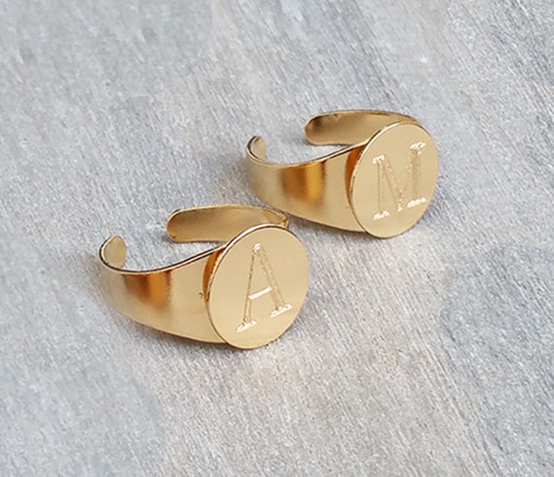 Gold Signet Ring, Personalized Initial Ring, Bridesmaid Gift, Custom Letter Ring, Engraved Letter Ring, Initial Jewelry, Custom Gift For Her image 2