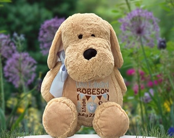 Plush Puppy,  Adoption Gift,  Birth Announcement, Stuffed Animal, Baby Keepsake, Loss of Dog, Loss of Pet, Urn for Pet