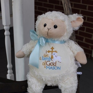 Personalized Birth Stats Plush Lamb: Baptism Christening Gift