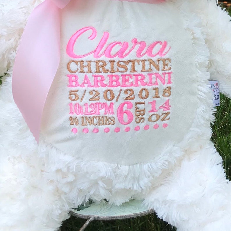 Birth Stat Bunny Unique Baby Gift Gender Reveal Embroidered Bunny, Birth Announcement Little Elska,Plush Bunny Baby Keepsake