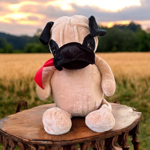 Personalized Parker Pug Plush Dog, Birth Announcement Keepsake, Custom Baby Gift, Embroidered Puppy, Baby Shower Gift