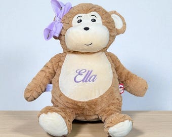 Plush Monkey: Birth Announcement, Safari Nursery Decor - Hair Bow Not Included