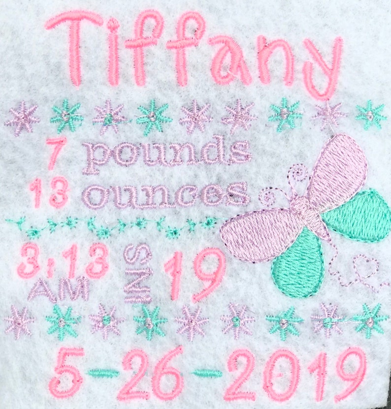 Birth Stat Bunny Unique Baby Gift Gender Reveal Embroidered Bunny, Birth Announcement Little Elska,Plush Bunny Baby Keepsake